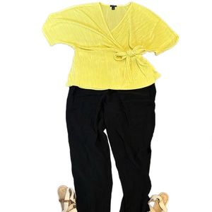 V Neck Plissé Wrap Top